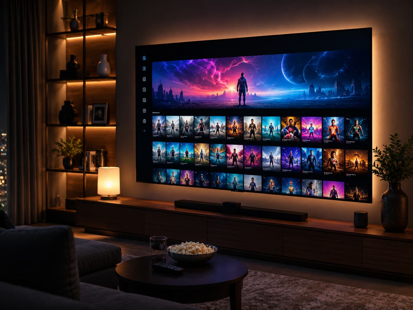 VOD Library displaying a collection of popular movie posters and shows